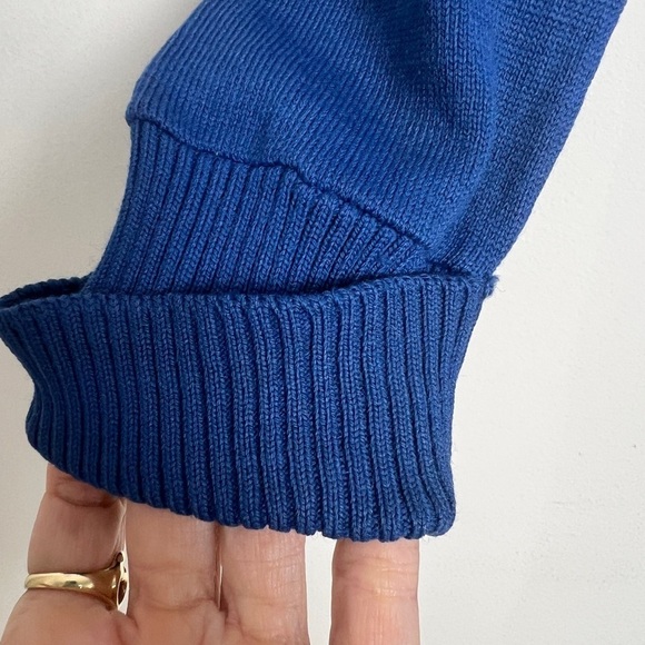 Scandinavian Style Girls Royal Blue Embroidered Pom Pom Tie Long Sleeve Dress - Picture 8 of 9